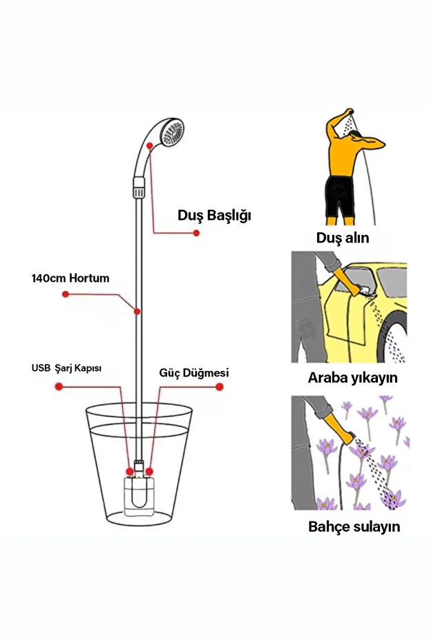 ROBO Şarjlı Portatif Taşınabilir Duş